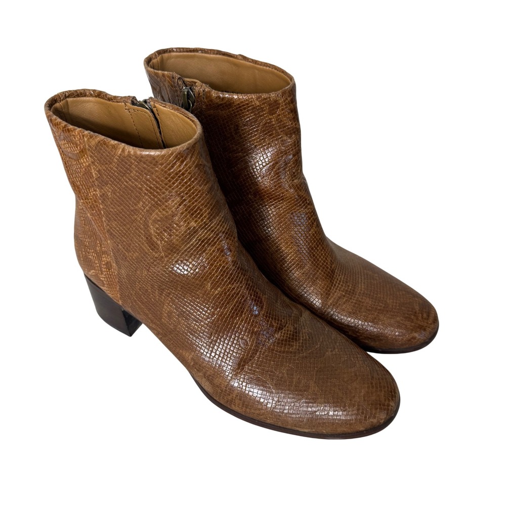 Patricia Nash Marcella Cognac Printed Leather Ankle Boots Size 8
